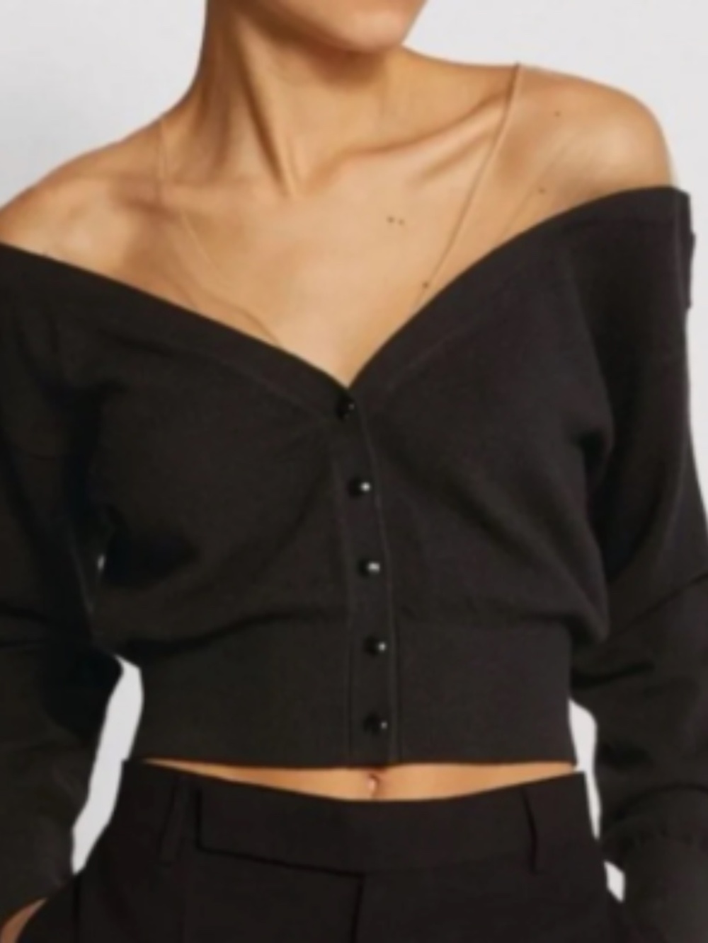 Alexander Wang Black V-Neck Tulle Illusion off-the-should cropped Cardigan